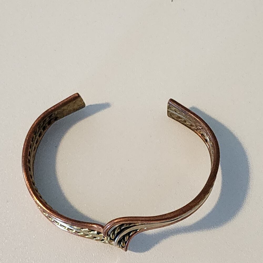 Vintage Taxco Tri Metal Wavy Cuff Bracelet Brass Silver Copper - Picture 6 of 8